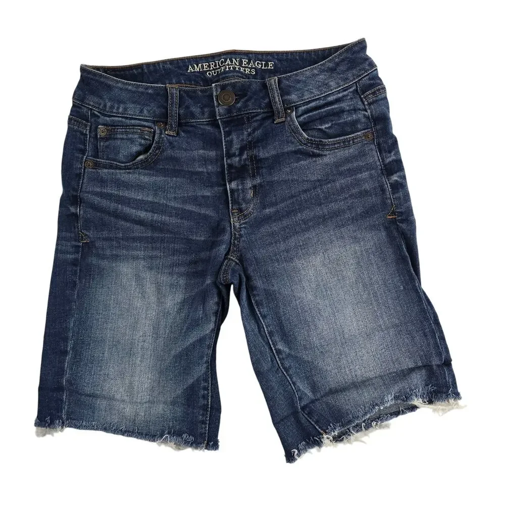 American Eagle slouchy bermuda shorts womens blue denim 0‎ 6933